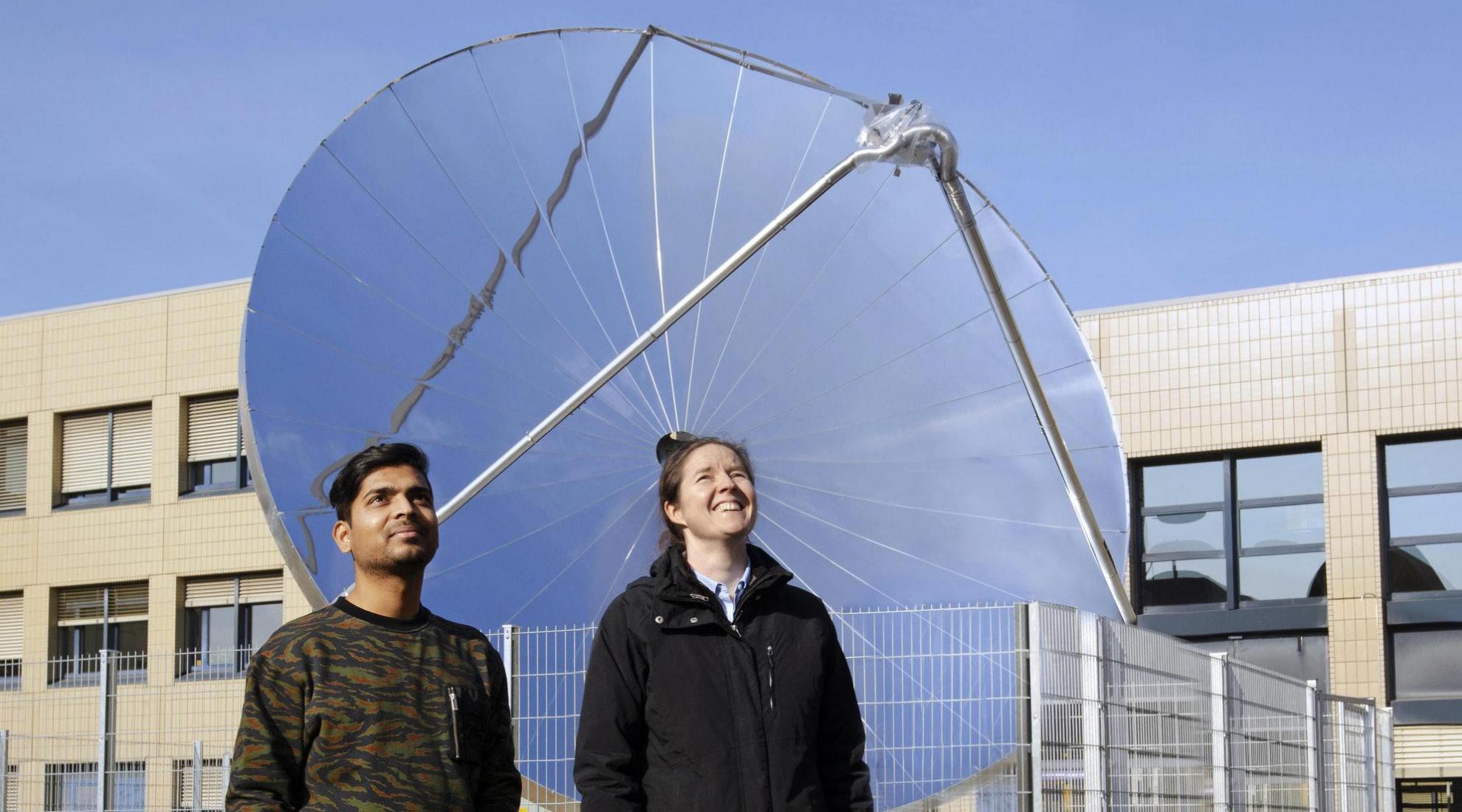 SOHHYtec co-founders in front of the prototype on EPFL campus