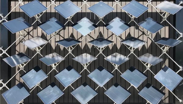 Movable solar panels on facade