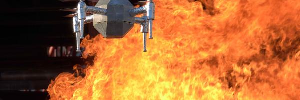 Drone flying through fire